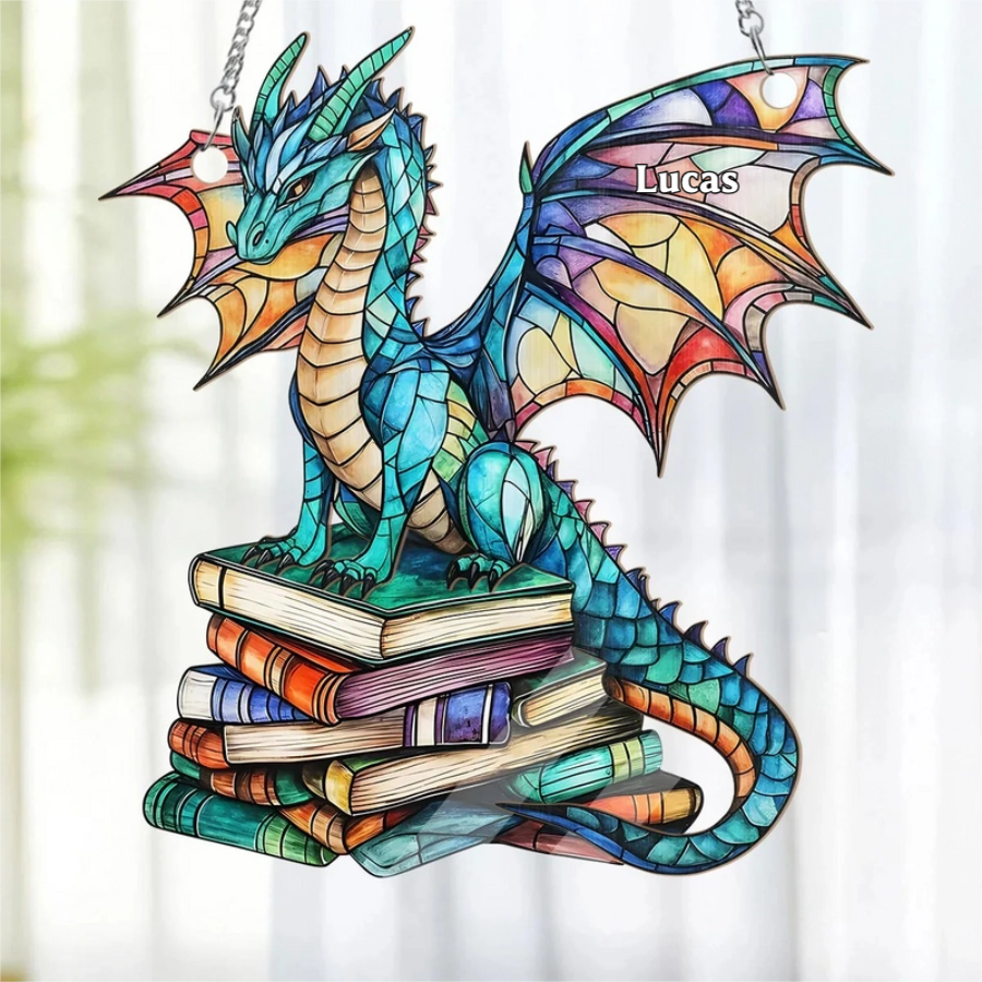 Book Dragon - Personalized Window Hanging Suncatcher
