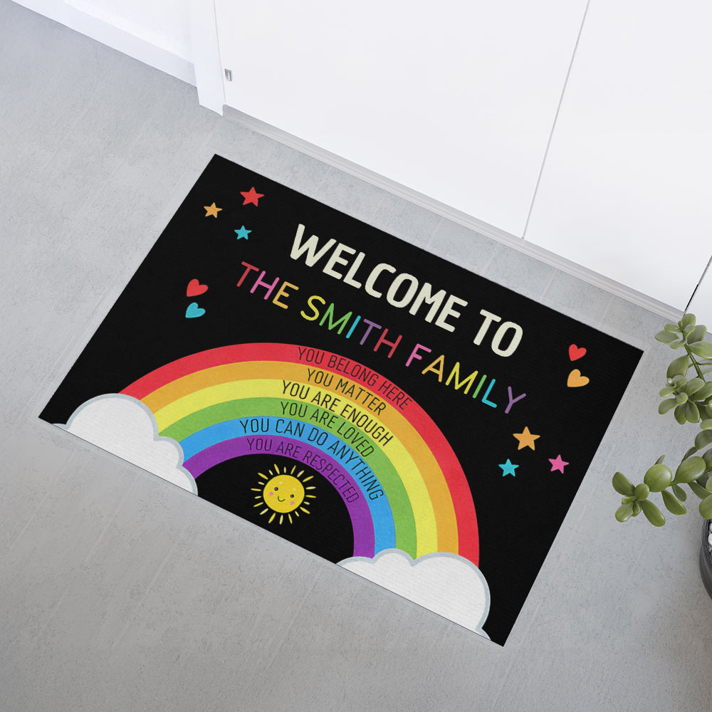 Welcome Rainbow Smile Sun - Personalized Doormat