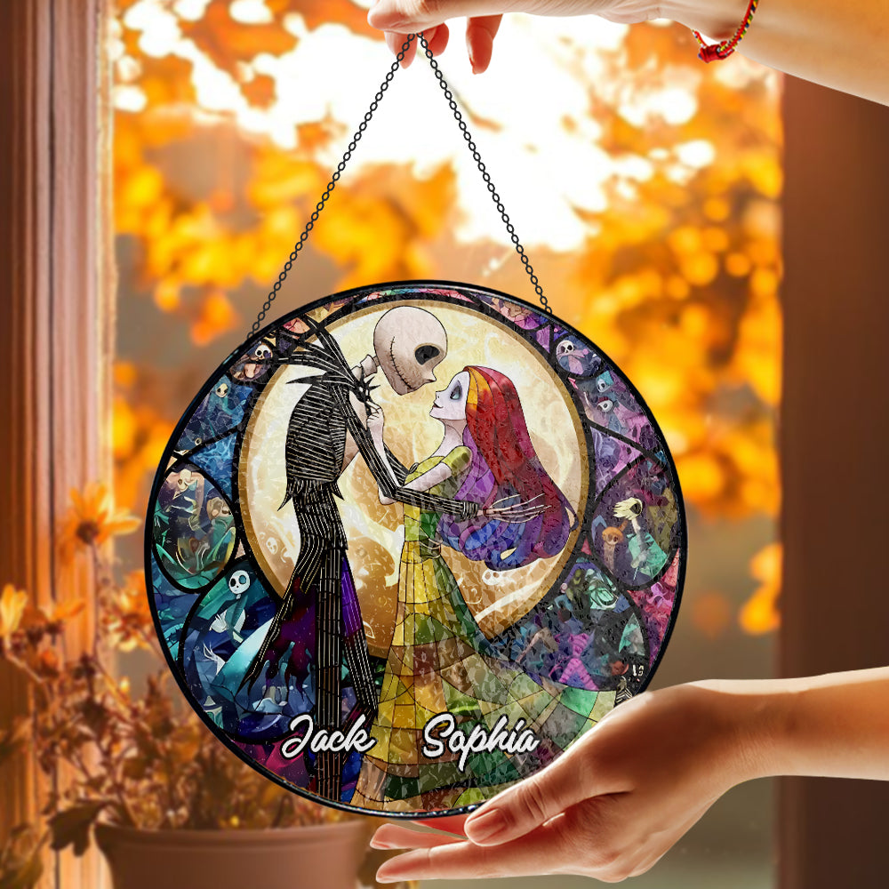 Night Horror Jack Skellington - Personalized Stained Glass Hanging Suncatcher